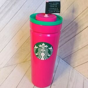 NWT Starbucks Twist To Seal Leakproof To Go Tumbler Pink and Green